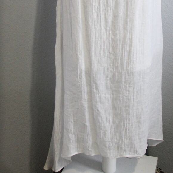 AB Studio White Pleated Maxi Dress Embroidered Neckline Waterfall Hem Size M - Picture 10 of 12